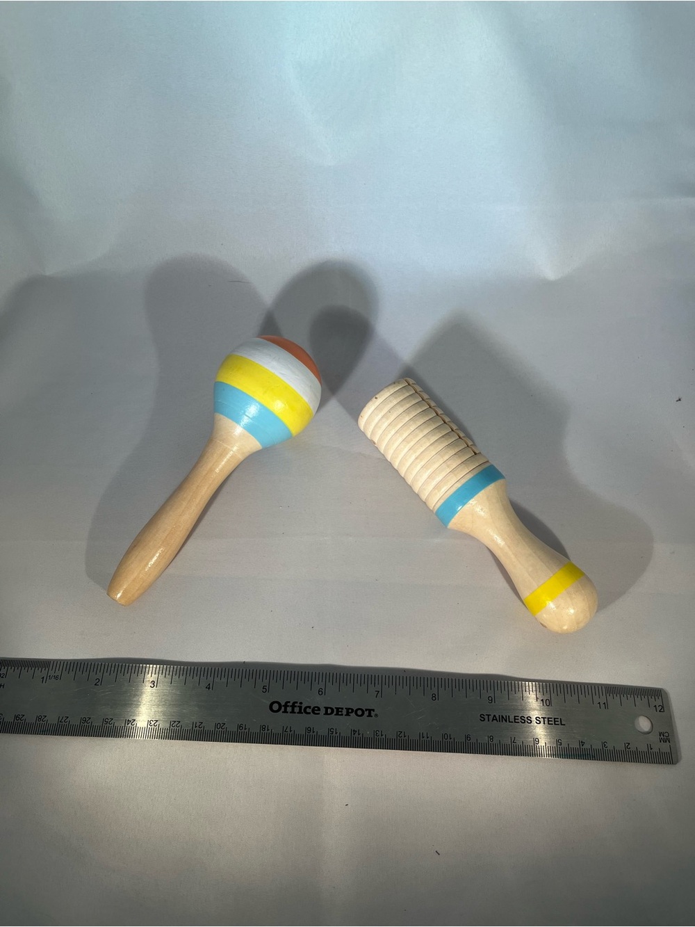 Wooden Maracas & Guiro Set - Blue, Yellow, White, Orange Accent